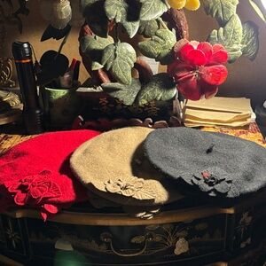 Chic Women's Beret Trio - Red, Tan, and Black